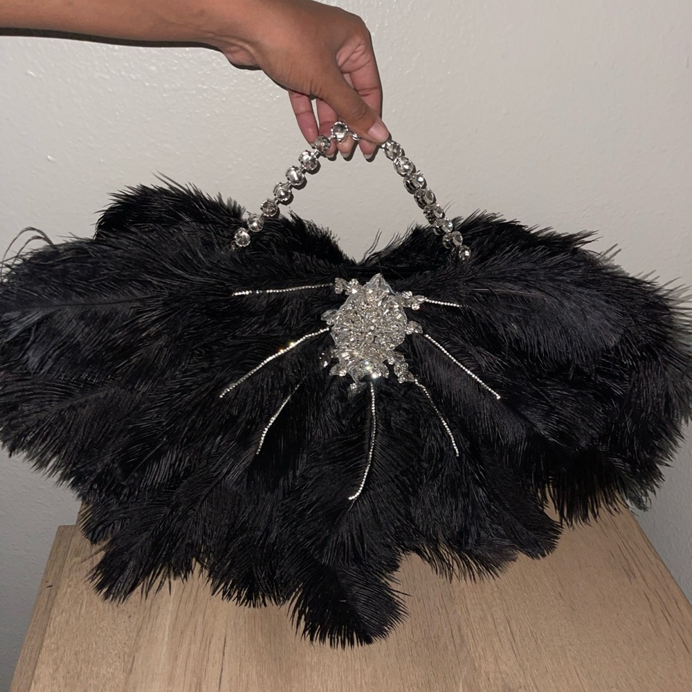 Elegant Black Feathered Handbag